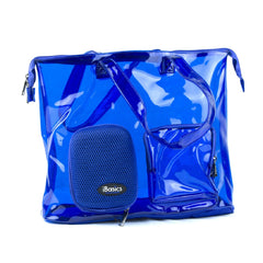 Waterproof Beach & Pool Tote Bag with Built-In Speaker – Large Weekender / Gym Carry-On Tote (Blue)