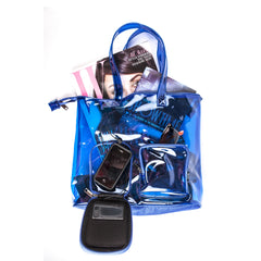 Waterproof Beach & Pool Tote Bag with Built-In Speaker – Large Weekender / Gym Carry-On Tote (Blue)