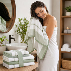 Two-Tone Zero Twist 100% Cotton 6-Piece Towel Set – Soft Absorbent Quick-Dry Bathroom Towels with 2 Bath Towels, 2 Hand Towels & 2 Washcloths, Multiple Colors