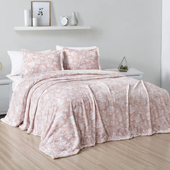 Floral Plush Queen Blanket Set – 3-Piece Ultra Soft Blush Pink Bedding – Cozy, Aesthetic, All-Season Vibes, Fade & Wrinkle Resistant, Machine Washable