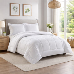 King Size 3-Piece Comforter Set – Lightweight All-Season Mini Bedding Set with 1 Comforter & 2 Pillow Shams – Ultra-Soft, Fade-Resistant, Easy-Care Comforter (White)