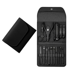 16-Piece Manicure Pedicure Grooming Kit – Stainless Steel Nail Care & Facial Tool Set with Portable Leather Travel Case for Men & Women