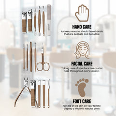16-Piece Manicure Pedicure Grooming Kit – Stainless Steel Nail Care & Facial Tool Set with Portable Leather Travel Case for Men & Women