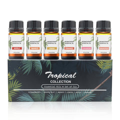 Tropical Collection Aromatherapy Essential Oils Set (6-Pack) – Therapeutic Fragrance Oils for Diffusers, Humidifiers, Soap Making & Home Fragrance, Apple, Mango, Lemon, Orange, Grapefruit & Strawberry Scents