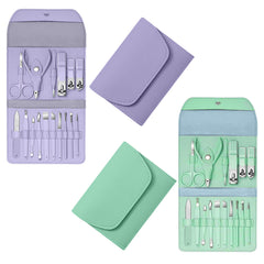 2-Pack Professional 16-Piece Manicure Pedicure Grooming Kit – Stainless Steel Nail Clippers Set with Facial Care Tools, Cuticle Trimmer, Eyebrow Scissors & Portable Travel Leather Case for Men & Women