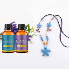 Lava Stone Diffuser Necklace with 2 Random Essential Oils – Aromatherapy Pendant Necklace (Heart or Starfish) – Essential Oil Jewelry for Women