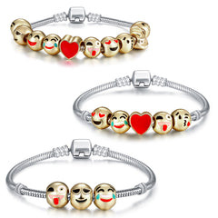 Emoji Charm Bracelet for Women & Girls – 18K Gold Plated Beaded Bracelet with Magnetic Clasp – Cute Expression Jewelry Gift (7.5”)