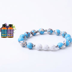 White Lava Stone Diffuser Bracelet with 2 Random Essential Oils – Aromatherapy Bead Bracelet with Dumbbell Charm – Stretch Essential Oil Jewelry for Men & Women