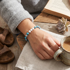 White Lava Stone Diffuser Bracelet with 2 Random Essential Oils – Aromatherapy Bead Bracelet with Dumbbell Charm – Stretch Essential Oil Jewelry for Men & Women