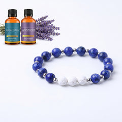 White Lava Stone Diffuser Bracelet with 2 Random Essential Oils – Aromatherapy Bead Bracelet with Dumbbell Charm – Stretch Essential Oil Jewelry for Men & Women