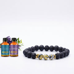 Lava Stone Diffuser Bracelet with 2 Random Essential Oils – Aromatherapy Bead Bracelet for Men & Women – Stretch Essential Oil Jewelry (Golden Jade, Rainbow, Hematite)