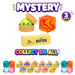 3-Pack Viral Squishy Stress Balls – Butter, Dumpling or Cube Fidget Toys - Mystery Colors – Soft Sensory Squeeze Toys for Anxiety Relief, ADHD Focus, Desk & Travel