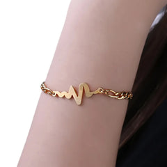 Gold Plated Heart Bracelet for Women – Stainless Steel Love & Heartbeat Link Bracelet with Lobster Clasp – Romantic Gift Jewelry for Wife, Girlfriend (8”)