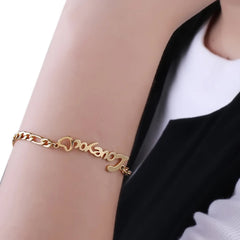 Gold Plated Heart Bracelet for Women – Stainless Steel Love & Heartbeat Link Bracelet with Lobster Clasp – Romantic Gift Jewelry for Wife, Girlfriend (8”)