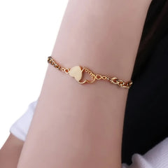 Gold Plated Heart Bracelet for Women – Stainless Steel Love & Heartbeat Link Bracelet with Lobster Clasp – Romantic Gift Jewelry for Wife, Girlfriend (8”)