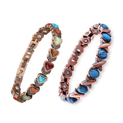 Women’s Magnetic Copper Bracelet – Adjustable Energy Style Cuff Bracelet with Heart & Blue Designs – Stainless Steel & Copper Fashion Jewelry Gift