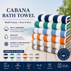 Cabana Stripe Terry Cloth Beach Towels – 80% Cotton 20% Polyester Oversized Bath & Beach Towels, Soft Absorbent Quick-Dry Pool Towels, Available in 2-Pack, 4-Pack & 6-Pack, 36 x 66 Inches