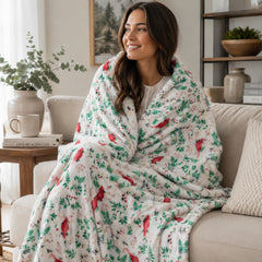 Cardinal Plush Throw Blanket – Soft 100% Polyester Decorative Bird Blanket for Couch, Sofa & Bed, Lightweight Machine Washable Cozy Throw, White, 50 x 60 Inches