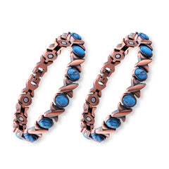 Women’s Magnetic Copper Bracelet – Adjustable Energy Style Cuff Bracelet with Heart & Blue Designs – Stainless Steel & Copper Fashion Jewelry Gift