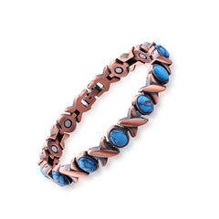 Women’s Magnetic Copper Bracelet – Adjustable Energy Style Cuff Bracelet with Heart & Blue Designs – Stainless Steel & Copper Fashion Jewelry Gift