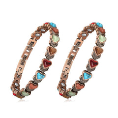 Women’s Magnetic Copper Bracelet – Adjustable Energy Style Cuff Bracelet with Heart & Blue Designs – Stainless Steel & Copper Fashion Jewelry Gift