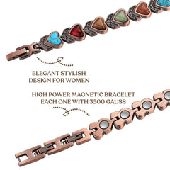 Women’s Magnetic Copper Bracelet – Adjustable Energy Style Cuff Bracelet with Heart & Blue Designs – Stainless Steel & Copper Fashion Jewelry Gift