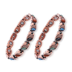 Women’s Magnetic Copper Bracelet – Adjustable Energy Style Cuff Bracelet with Heart & Blue Designs – Stainless Steel & Copper Fashion Jewelry Gift
