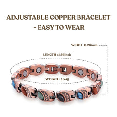 Women’s Magnetic Copper Bracelet – Adjustable Energy Style Cuff Bracelet with Heart & Blue Designs – Stainless Steel & Copper Fashion Jewelry Gift