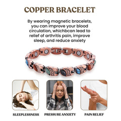 Women’s Magnetic Copper Bracelet – Adjustable Energy Style Cuff Bracelet with Heart & Blue Designs – Stainless Steel & Copper Fashion Jewelry Gift