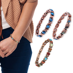 Women’s Magnetic Copper Bracelet – Adjustable Energy Style Cuff Bracelet with Heart & Blue Designs – Stainless Steel & Copper Fashion Jewelry Gift