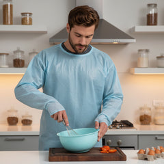 10-Pack Kitchen Disposable Protective Gowns – Waterproof & Fire-Resistant PE (25gsm) Food Prep Splash Guard w/ Adjustable Back Ties + Thumb Loops