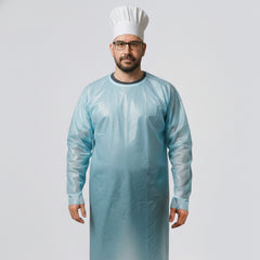 10-Pack Kitchen Disposable Protective Gowns – Waterproof & Fire-Resistant PE (25gsm) Food Prep Splash Guard w/ Adjustable Back Ties + Thumb Loops