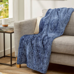 Aesthetic Vibes: Embossed Scroll Pattern Throw Blanket – Ultra Soft Microplush 50" x 60" – Lightweight, Cozy All-Season Blanket – Machine Washable, Grey/Plum/Blue/Taupe