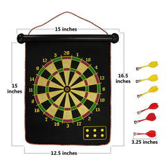 Double-Sided Magnetic Dart Board Game Set – Roll-Up Dartboard with Bullseye Target Game, 6 Magnetic Darts, Indoor Family Game for Kids, Teens & Adults