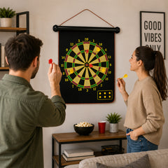 Double-Sided Magnetic Dart Board Game Set – Roll-Up Dartboard with Bullseye Target Game, 6 Magnetic Darts, Indoor Family Game for Kids, Teens & Adults
