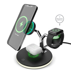 3-in-1 Magnetic Wireless Charging Stand – MagSafe-Compatible 15W Fast Charger for iPhone, AirPods Charging Pad & Apple Watch Charger Mount with LED Touch Control | Black