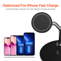3-in-1 Magnetic Wireless Charging Stand – MagSafe-Compatible 15W Fast Charger for iPhone, AirPods Charging Pad & Apple Watch Charger Mount with LED Touch Control | Black