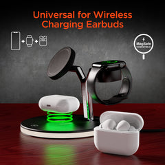 3-in-1 Magnetic Wireless Charging Stand – MagSafe-Compatible 15W Fast Charger for iPhone, AirPods Charging Pad & Apple Watch Charger Mount with LED Touch Control | Black
