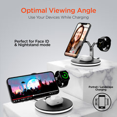 3-in-1 Magnetic Wireless Charging Stand – MagSafe-Compatible 15W Fast Charger for iPhone, AirPods Charging Pad & Apple Watch Charger Mount with LED Touch Control | Black