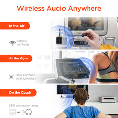 Flight Wireless Audio Adapter – Bluetooth 5.3 Transmitter & Receiver for Airplane Entertainment Systems, Wireless Headphones & Earbuds, Dual Device Pairing, LCD Display & 20-Hour Battery Life | Black