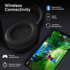 ANC Wireless Bluetooth Headphones – Active Noise Cancelling Over-Ear Headphones with Deep Bass, ENC Microphone, 24-Hour Battery, Gaming Mode & Memory Foam Ear Cushions | Black
