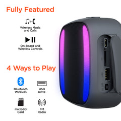LED Wireless Bike Speaker – Bluetooth 5.3 Bicycle Handlebar Speaker with LED Light Show, IPX4 Water Resistance, Speakerphone Calls, FM Radio & 8-Hour Battery Life | Black