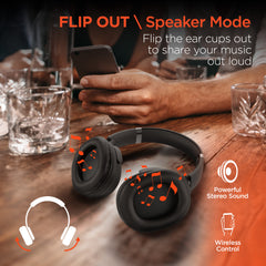 2-in-1 Wireless Bluetooth Headphones & Portable Speaker – Over-Ear Headphones with HD Stereo Sound, Built-In Speaker Mode, Memory Foam Ear Cushions, FM Radio & 10-Hour Battery Life | Black