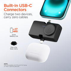 5000mAh Power Bank with Built-In Apple Watch Charger – Ultra-Mini Portable Charger with Dual USB-C Connectors, 20W PD Fast Charging & Kickstand | Black