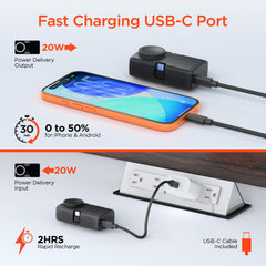 5000mAh Power Bank with Built-In Apple Watch Charger – Ultra-Mini Portable Charger with Dual USB-C Connectors, 20W PD Fast Charging & Kickstand | Black