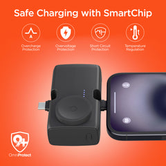 5000mAh Power Bank with Built-In Apple Watch Charger – Ultra-Mini Portable Charger with Dual USB-C Connectors, 20W PD Fast Charging & Kickstand | Black