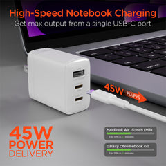 45W GaN USB-C Wall Charger with 6ft USB-C Cable – Dual USB-C PD PPS & USB-A Fast Charging Adapter – 3-Port Charger for iPhone, Samsung, iPad, MacBook Air & More