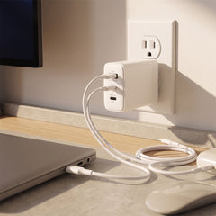 45W GaN USB-C Wall Charger with 3ft & 6ft USB-C Cables – Dual USB-C PD PPS & USB-A Fast Charging Adapter – 3-Port Charger for iPhone, Samsung, iPad, MacBook Air & More