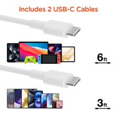45W GaN USB-C Wall Charger with 3ft & 6ft USB-C Cables – Dual USB-C PD PPS & USB-A Fast Charging Adapter – 3-Port Charger for iPhone, Samsung, iPad, MacBook Air & More