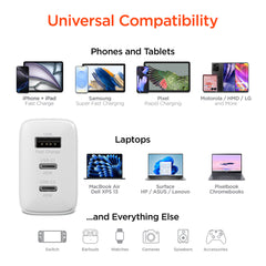 45W GaN USB-C Wall Charger with 3ft & 6ft USB-C Cables – Dual USB-C PD PPS & USB-A Fast Charging Adapter – 3-Port Charger for iPhone, Samsung, iPad, MacBook Air & More